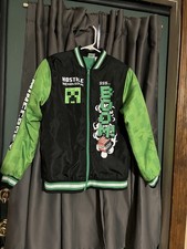 Minecraft Boys Bomber Zip Up Creeper Varsity Jacket Size 14/16