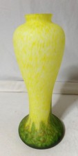 Czech Loetz Style Art Deco Yellow/Green Opalescent Glass Vase/Lamp Base