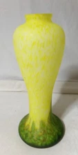 Czech Loetz Style Art Deco Yellow/Green Opalescent Glass Vase/Lamp Base