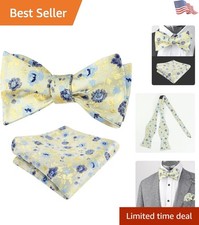 Men's Floral Self-Tied Bow Tie  Pocket Square Set - Classic 2-Piece Ensemble