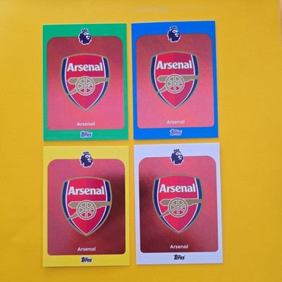 TOPPS PREMIER LEAGUE 2026 ARSENAL BADGE CREST BUNDLE X4 GRÜN GELB BLAU WEISS 