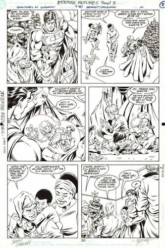 TOM GRUMMETT, JERRY ORDWAY SIGNED 1992 SUPERMAN, BIBBO, JIMMY OLSEN ORIGINAL ART
