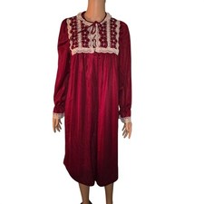 Vintage Gossard Artemis Nightgown Medium Red Lace Trim Tie Neck Lingerie