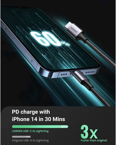 UGREEN USB C to MFi Braided USB C iPhone Charging Cable Fast Charging 2M - Picture 2 of 8