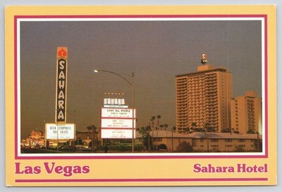 Sahara Hotel Las Vegas Nevada NV Dusk Twilight Neon Postcard 4x6''