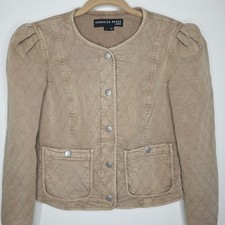 Veronica Beard Jeans Womens Camilla Quilted Jacket Tan Sierra Button Up Size S