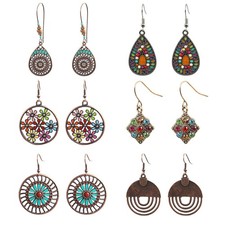 6 Pairs Bohemian Earrings Rhinestone Teardrop 2.5 cm x 1.5 cm,