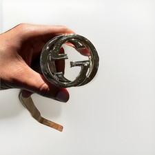 Gucci Men's Dress Belt Logo Print Silver Buckle Brown Beige Italian Style