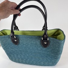 Borsa a tracolla Charter Club intrecciata in paglia color verde acqua 13x9x3,5"