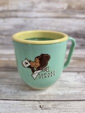 Vintage Tommee Tippee Green Yellow Cup Weighted Bottom Lid Bear USA 1950s