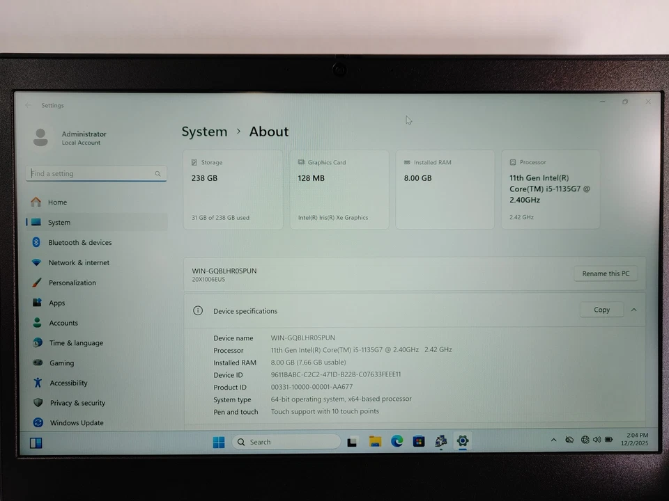 Lenovo ThinkPad L14 Gen 2 Core i5-1135G7 2,40 GHz 8 GB 256 GB NVMe Windows 11 Foto 2 de 4