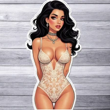 Pinup girl sticker vinyl decal sexy brunette lingerie black hair gothic style