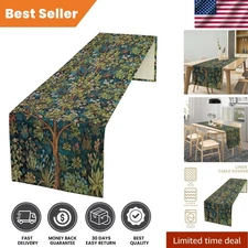 William Morris Floral Table Runner, Vintage Green Botanical Printed Table Runner