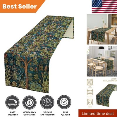 William Morris Floral Table Runner, Vintage Green Botanical Printed Table Runner