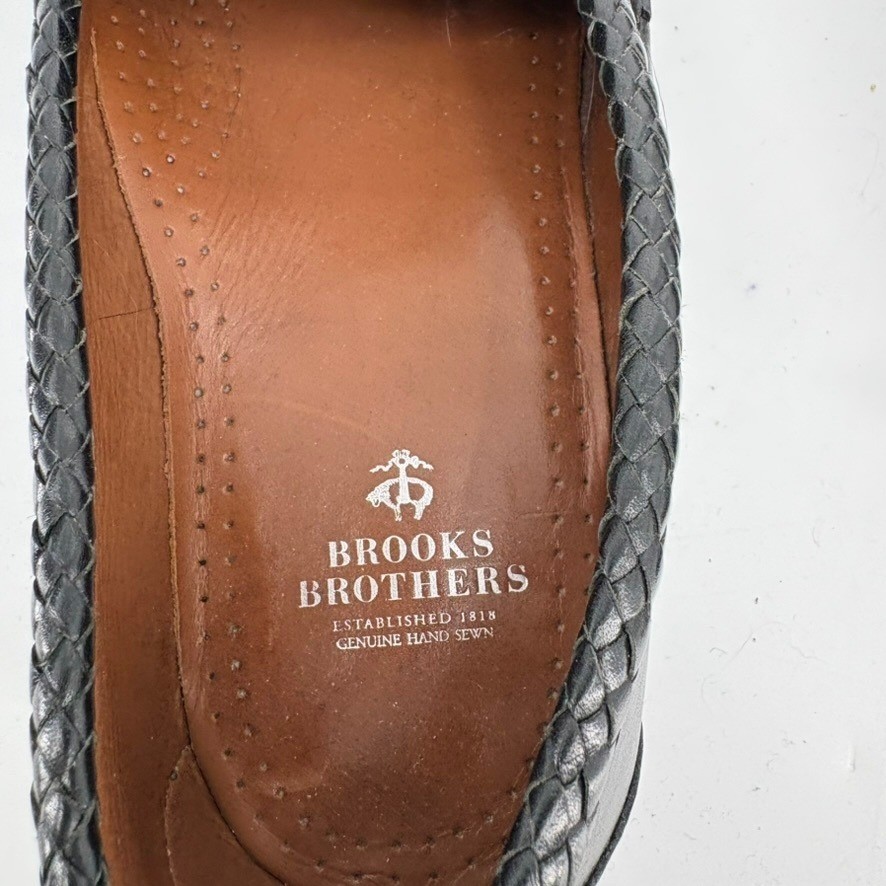 Brooks Brothers Tassel Loafers 10 D Black Leather Braided Trim Hand Sewn Shoes thumbnail 3