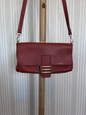 Divina Firenze Italy 100% Pebbled Lea Crossbody Bag Coral Orange Italian