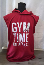 Mens Medium Sleeveless Funny Gym Time Red Hoodie