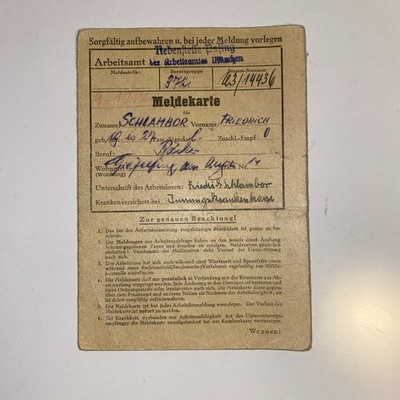 Original Meldekarte Arbeitsamt München 1950