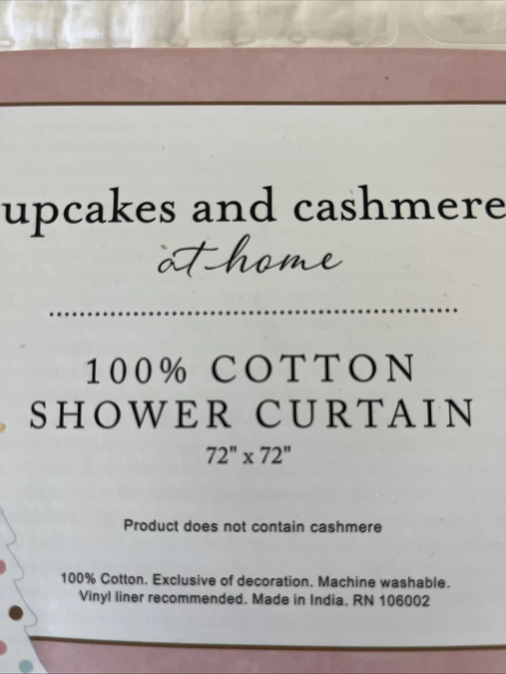 Cupcakes y Cachemira Bordada Corona Navidad Cortina de Ducha, Pompones Foto 3 de 4