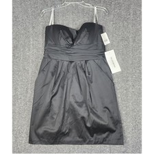 David's Bridal Strapless Cocktail Dress Women 14 Black Pleated Satin 39261 NEW
