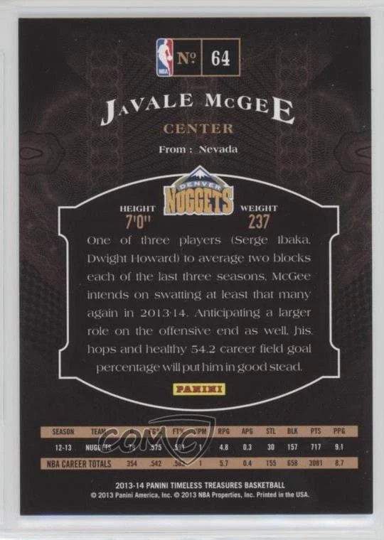 2013-14 Panini Timeless Treasures /299 JaVale McGee #64 - Image 2 of 2