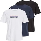 Jack & Jones Mens 3 Pack T Shirts Big Size Plus Crew Neck Cotton Tops, XXL - 6XL