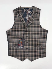 New Harry Brown Waistcoat Mens 38R Grey Plaid Slim Fit Single Breasted Vest