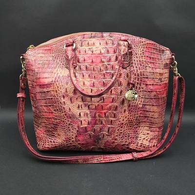Brahmin Purse Duxbury Satchel Pink Purple Ombre Croc Embossed Leather Handbag