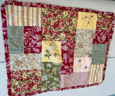 NEW QUILTED SHAM PILLOW CASE EMBROIDERED RED YELLOW GREEN FLORAL STRIPE ONE ONLY