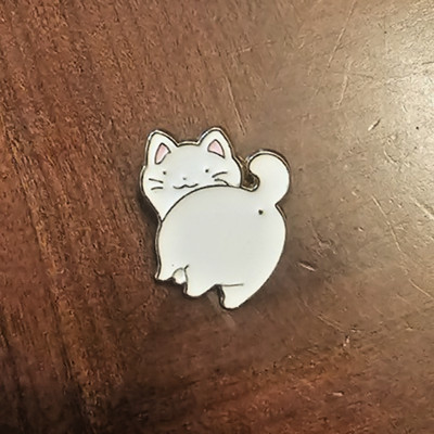 Smiling White Cat Looking Back Enamel Pin