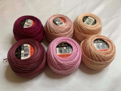lot of 6 DMC 116 8 Perle Cotton Thread Balls, Size 8 new #165 Pinks