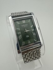 GREEN WITH SILVER CASE Vintage Seiko Slim Quartz Men's Wrist Watch