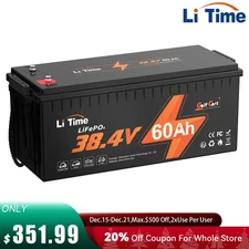 LiTime 36V 60Ah Golf Cart LiFePO4 Lithium Battery 120A BMS For 3kW EZGO TXT