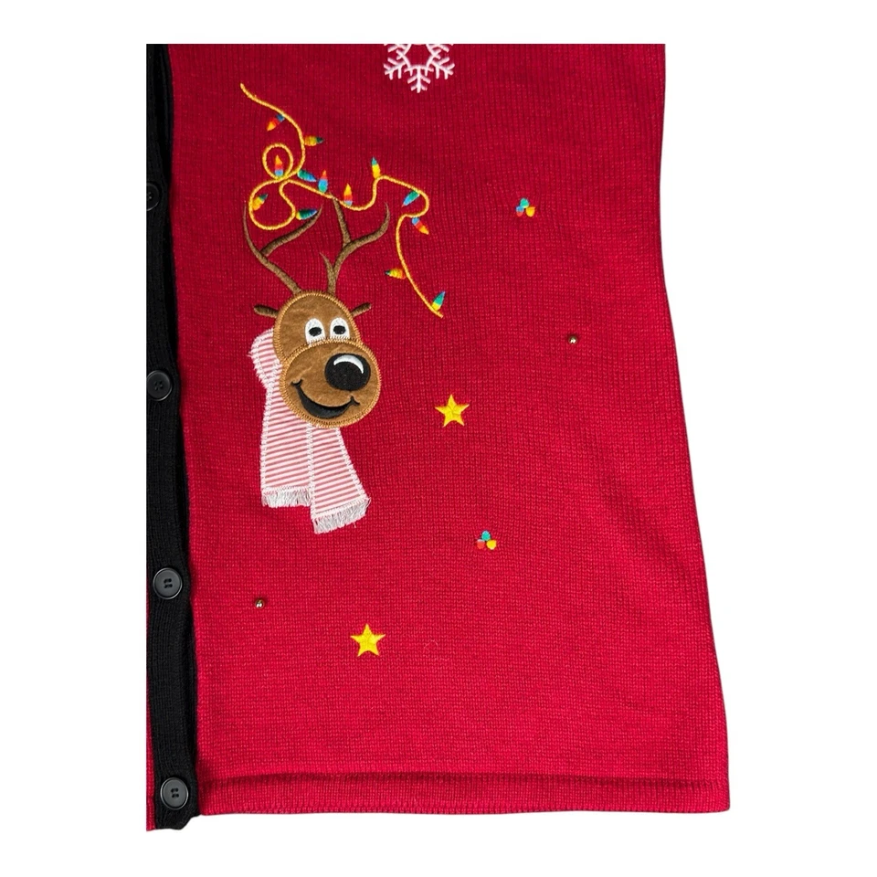 Chaleco Suéter Tejido Ciervo Reno Blanco Con Campanas Navidad Mujer’s 2XL Abotonado Foto 4 de 4