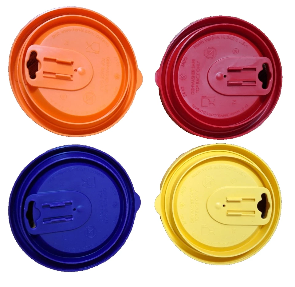 Tapa de viaje para vaso Tervis con deslizador 16 oz. Lote de 4 en azul naranja amarillo rojo Foto 2 de 2