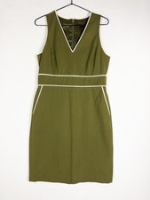 J Crew Piped V Neck Sheath Dress Womens 6 Olive Green Shor Lined Sleeveless