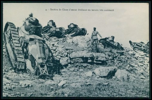 gg Military vehicle Tank WWI ww1 war original old c1915-1925 French postcard