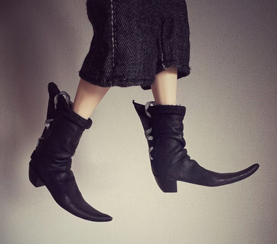 Blythe Puppenschuhe Handarbeit Leder Stiefel schwarz Stiefel für OB 22