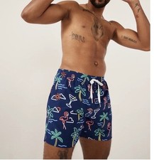 Chubbies Swim Trunks The Neon Lights Flamingo Palm Tree Tropical Blue Men's XL