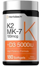 Vitamin D3 5000 iU K2 MK-7 100 Mcg Vitamin D and K Supplement 180 softgels New