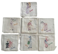 Vintage Handmade Embroidered Kitchen Dish Towels Day Of The Week Ladies Lot Of 7