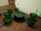 Anchor Hocking Bubble Forest Green Cup Saucer Sugar & Creamer Dinner Plates VTG