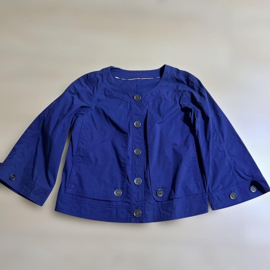 Burberry London Collarless Jacket Navy Polyester Nova Check Size 38 For Women