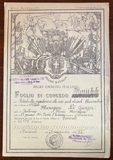 FOGLIO DI CONGEDO ILLIMITATO "DISTRETTO MILITARE DI TARANTO" 1936
