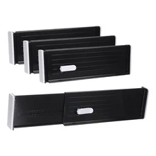 4Pcs Plastic Drawer Dividers Organizer 11"-18" Adjustable Separators Black