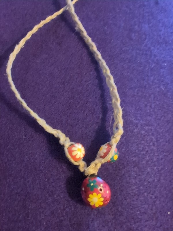 Vintage Hand Painted Beaded Hemp Necklace