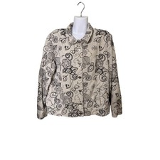 Susan Graver Style Linen Blend Floral Embroidered Button Front Jacket - XL