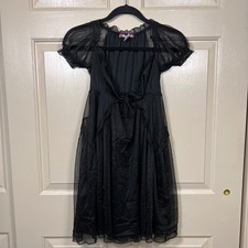 Urban Outfitters Womens Mesh Babydoll Puff Sleeve Mini Dress Coquette Black XS