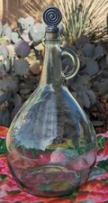 Vintage Almaden Vineyards Green Glass One Gallon Wine Bottle Jug w/ Cork - 13" T
