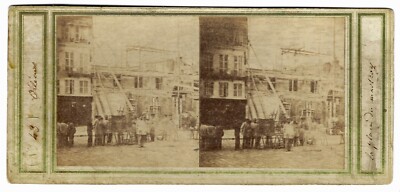 Stereo Photo Orleans 1855 Place du Martroy Under Construction and Group of Men